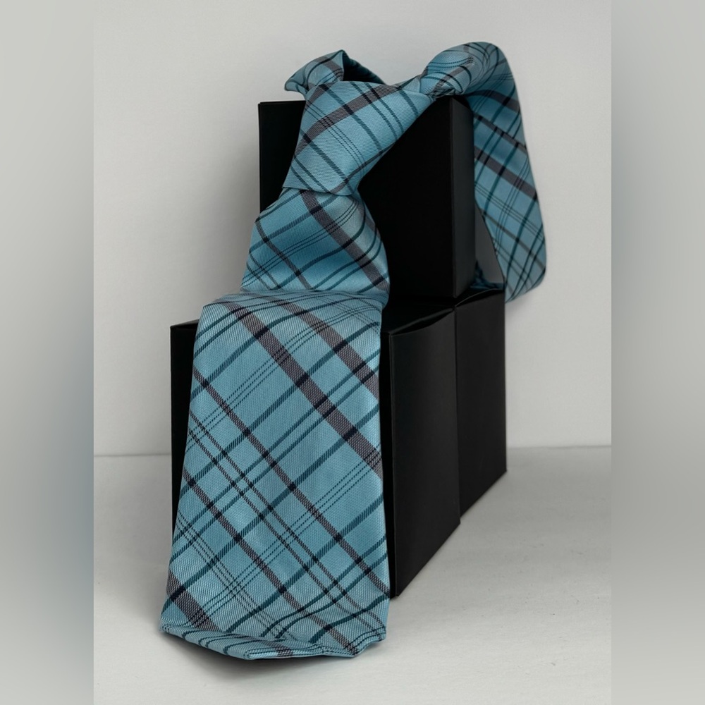 Calvin Klein Striped Turquoise Grey Silk Tie